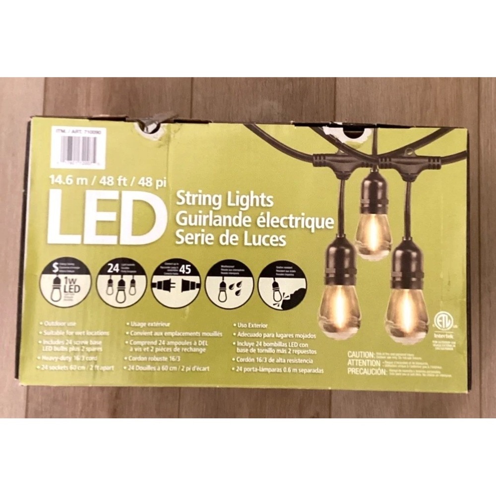 Feit Electric  48ft LED String Light - Black 24 Sockets/ LED Bulbs New Open Box